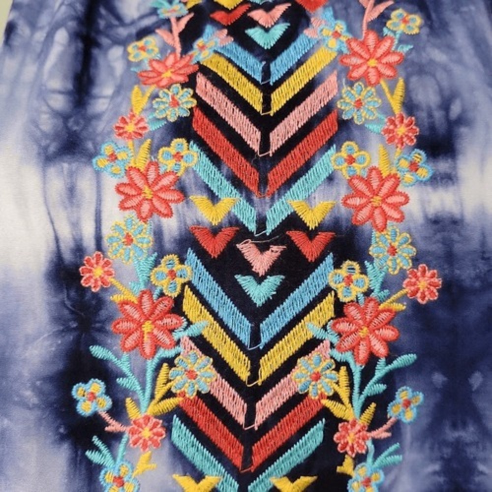 Savanna Jane Mini Sundress‎ Large Blue Tie Dye Embroidery Halter Pockets Unique - Picture 5 of 10